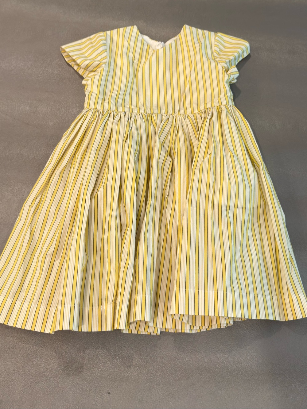 Coco Blanc Girls' Yellow Stripe Formal Dress with Gathered Skirt. Size 4